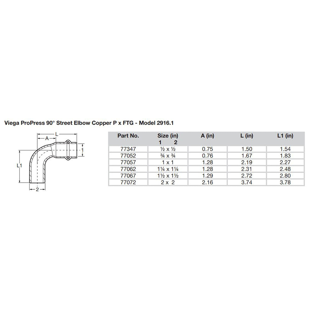 Viega Propress 1/2" - 90&deg; Copper Elbow - Street/Press Connection - Smart Connect Technology