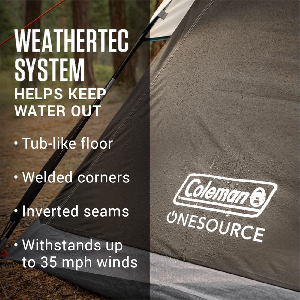 Coleman OneSource Rechargeable 4-Person Camping Dome Tent w/Airflow System &amp; LED Lighting