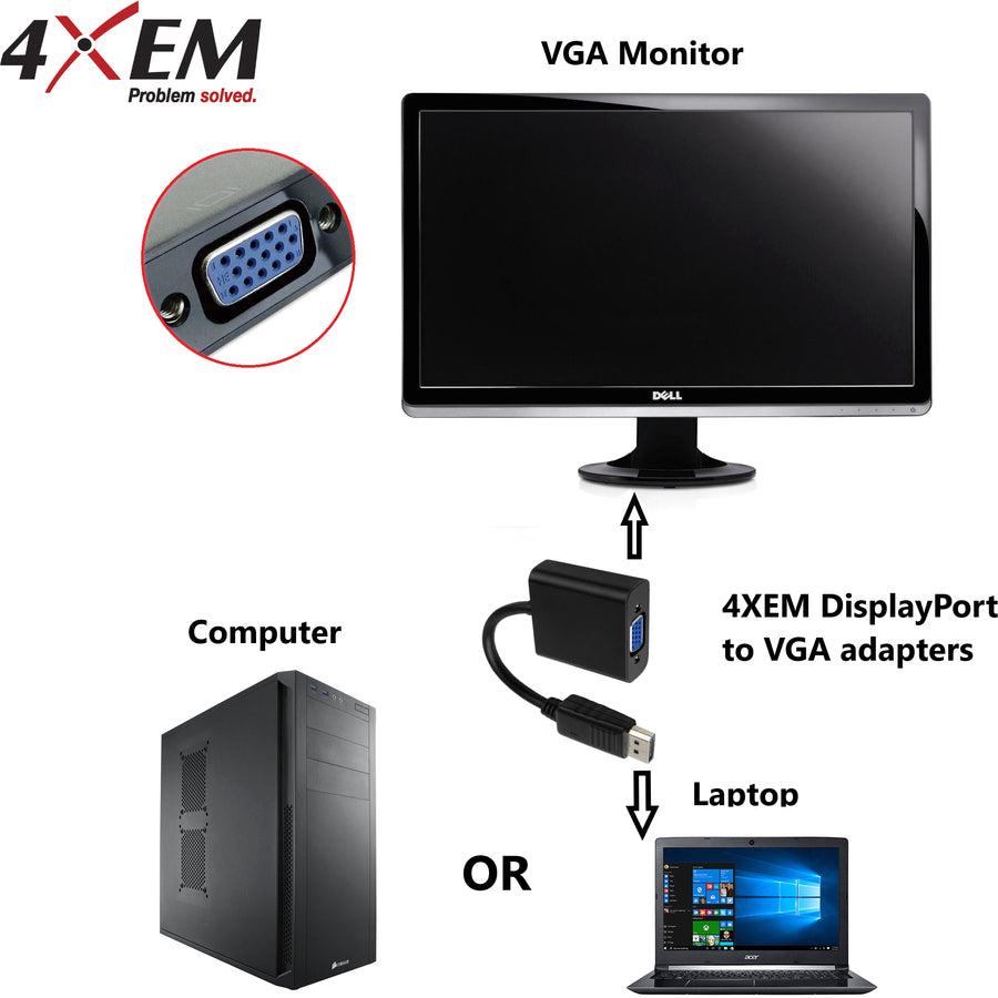 8In Displayport To Vga Adapter,Dp Male To Vga Female Black