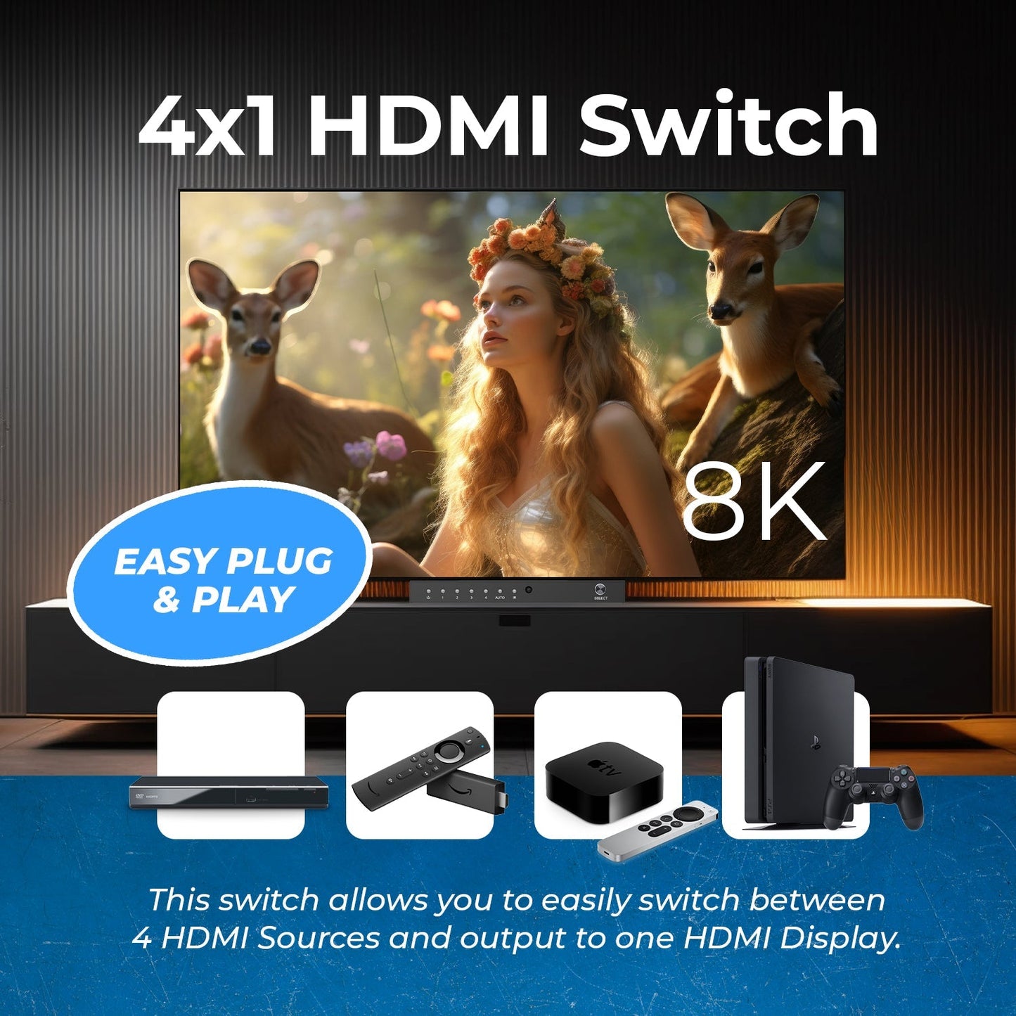 8K 4 In 1 Out HDMI Switch (BK-401S)