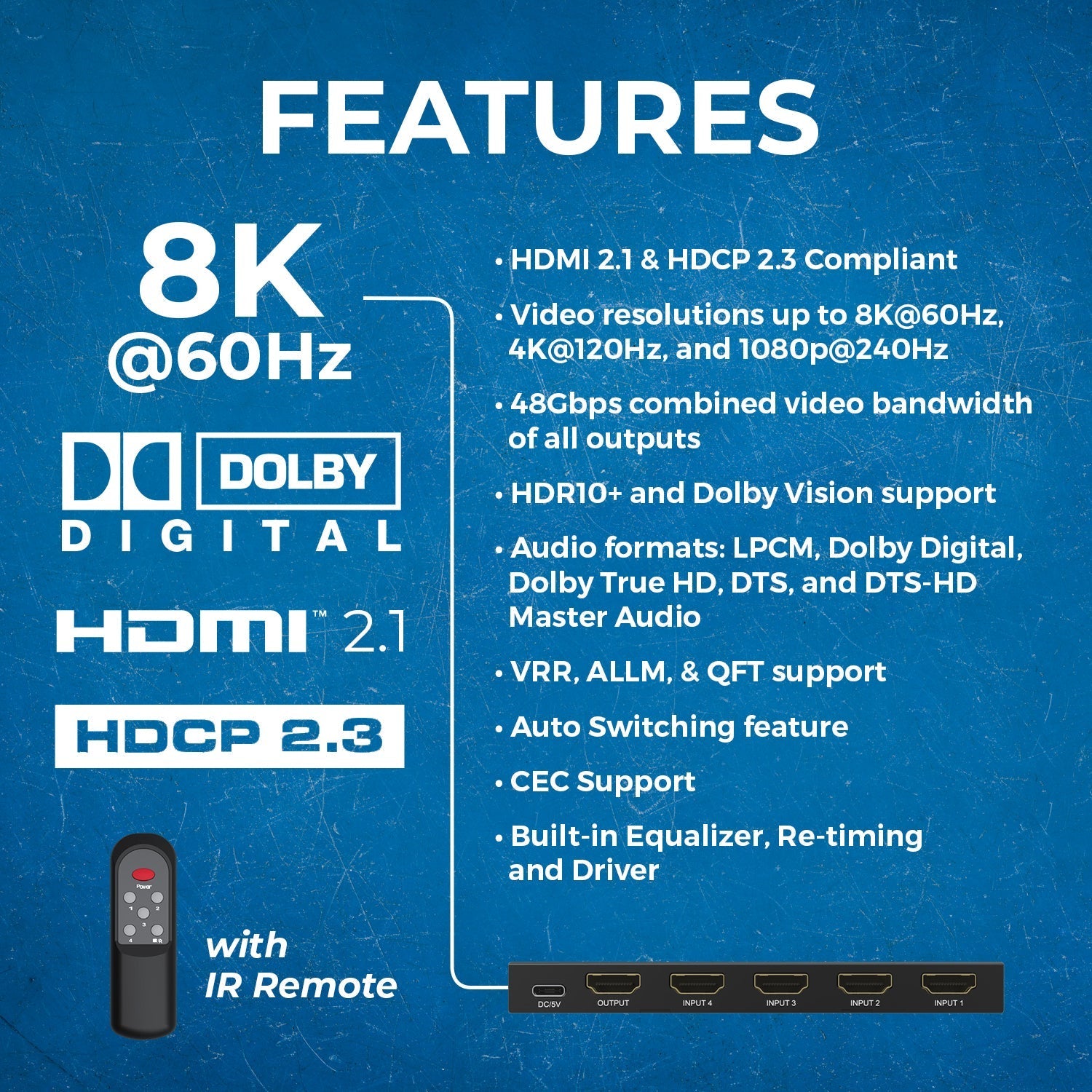 8K 4 In 1 Out HDMI Switch (BK-401S)