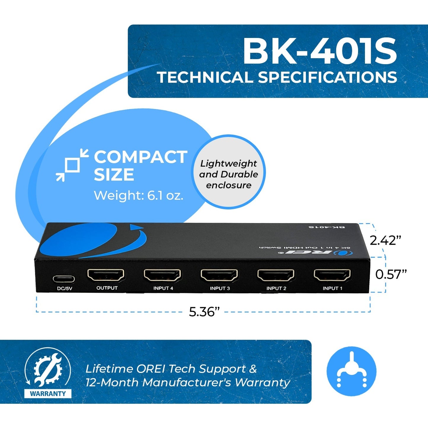 8K 4 In 1 Out HDMI Switch (BK-401S)