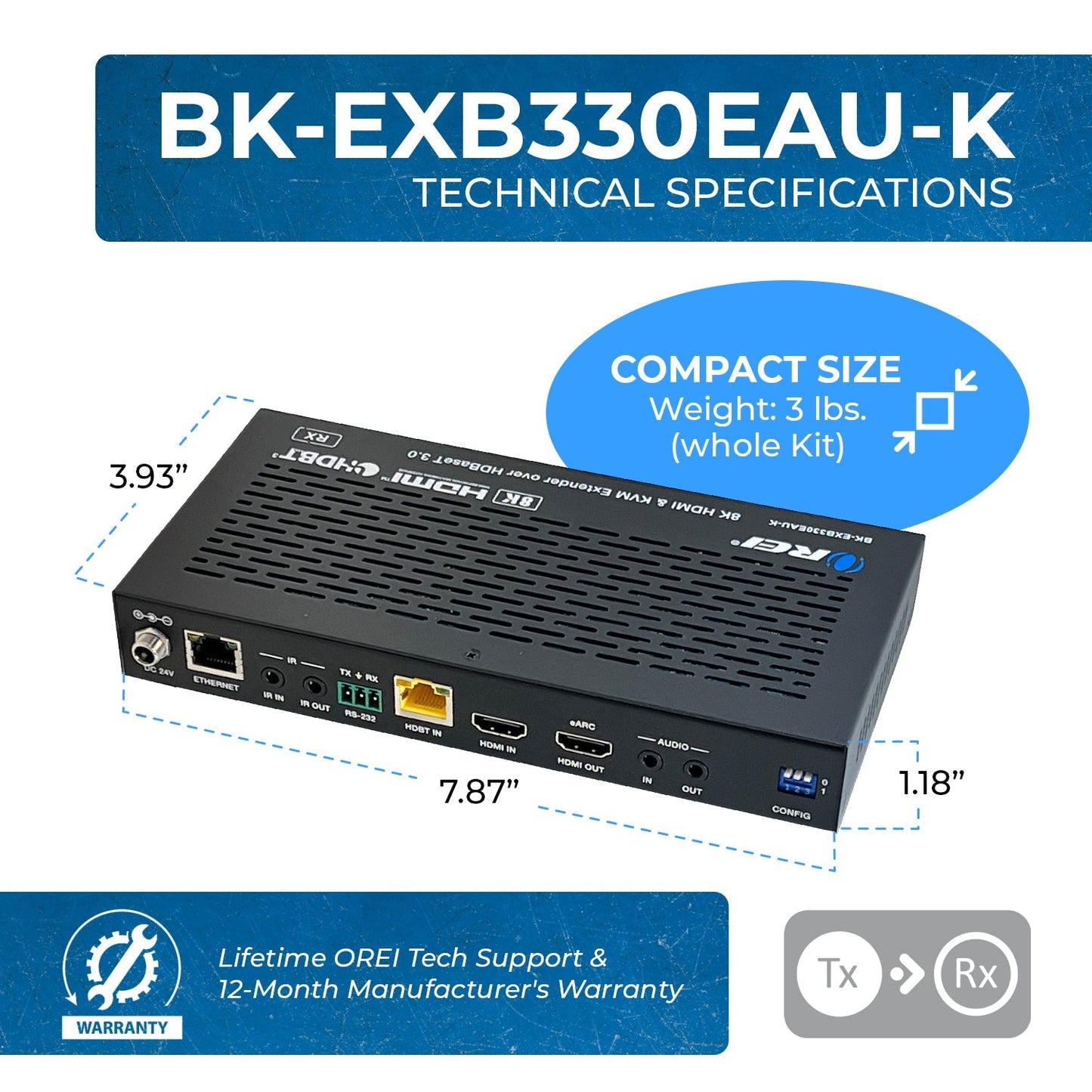 8K HDMI & KVM Extender over HDBaseT 3.0 up to 330 feet (BK-EXB330EAU-K)