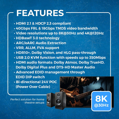 8K HDMI & KVM Extender over HDBaseT 3.0 up to 330 feet (BK-EXB330EAU-K)