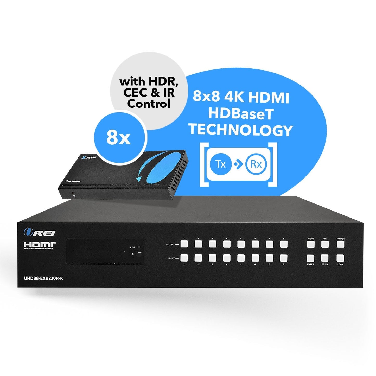 8x8 HDMI Matrix Switcher Extender & HDBaseT Over CAT5e/6/7 Cable (UHD88-EXB230R-K)