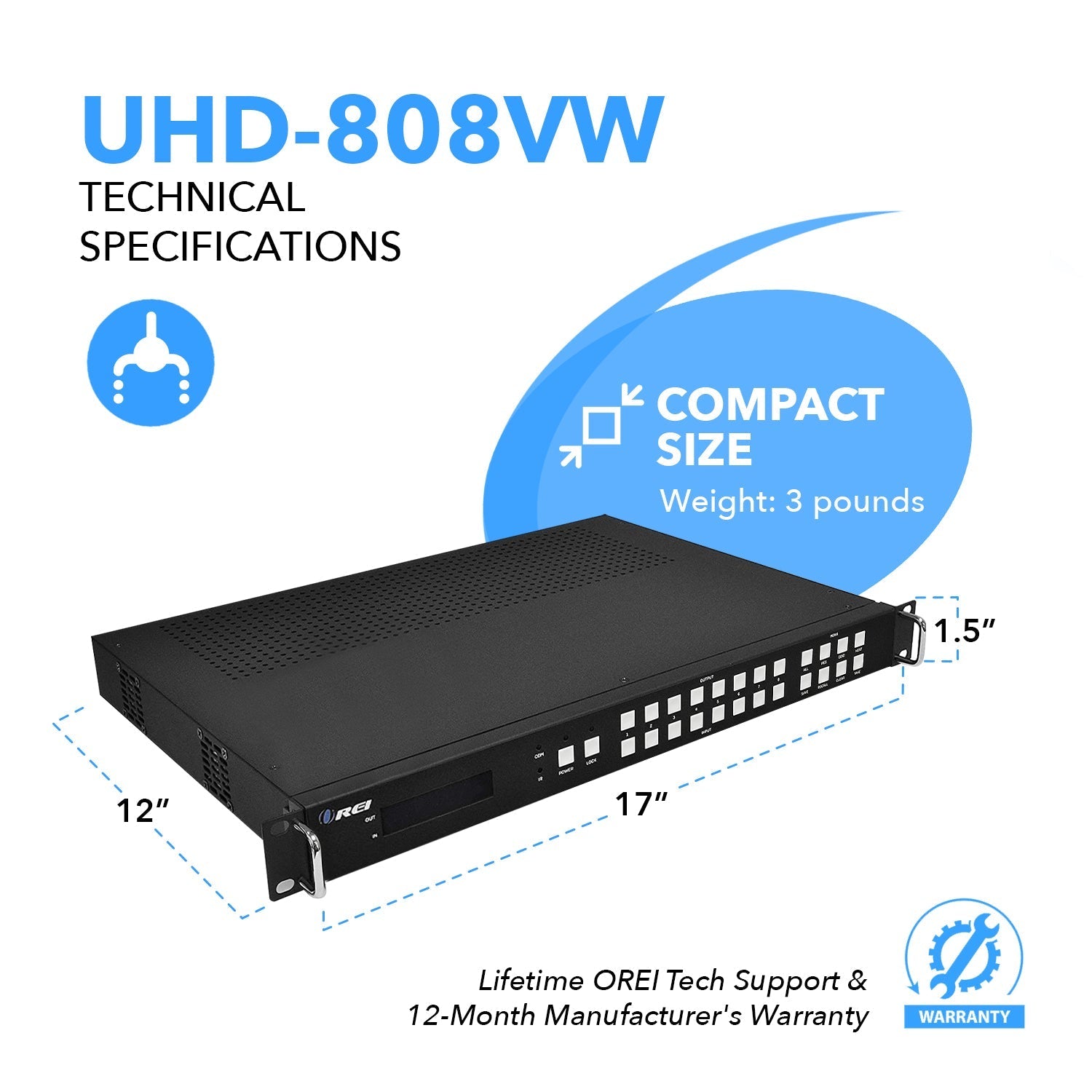 8x8 Matrix with Video Wall Controller 4K - 4x2 Video Wall (UHD-808VW)