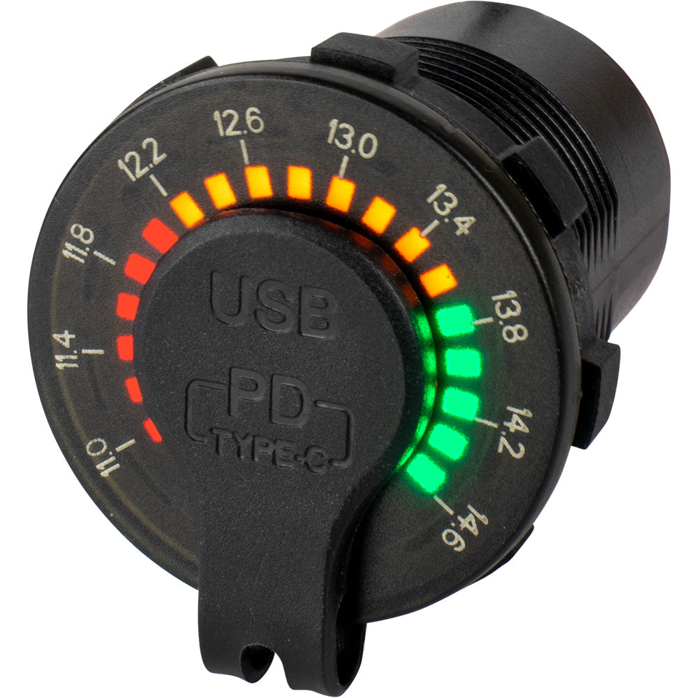 Sea-Dog Round Rainbow Voltmeter w/USB &amp; USB-C Power Socket