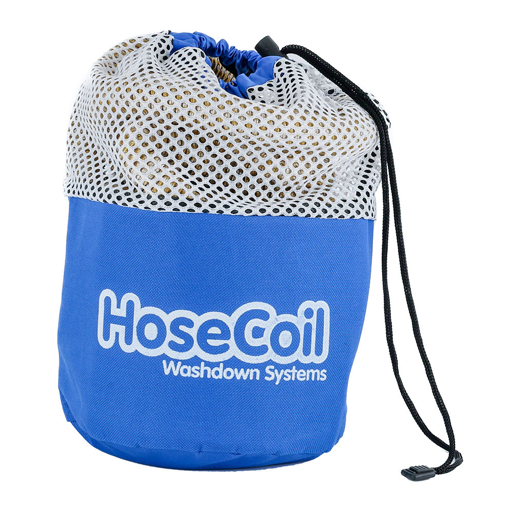 HoseCoil 50&#39; Expandable PRO w/Brass Twist Nozzle &amp; Nylon Mesh Bag - Gold/White