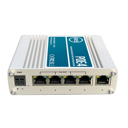 Iris Four Channel Uplink Power Over Ethernet Switch - IEEE802.3af &amp; 3at Compliant - 9-30VDC Input - 48VDC Output