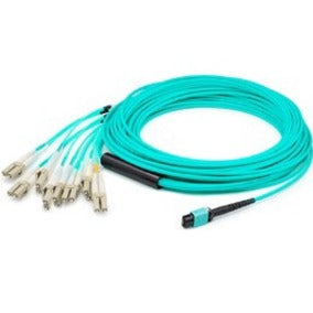 AddOn 30m MPO (Female) to 8xLC (Male) 8-Strand Aqua LSZH Aqua OM4 Fiber Fanout Cable