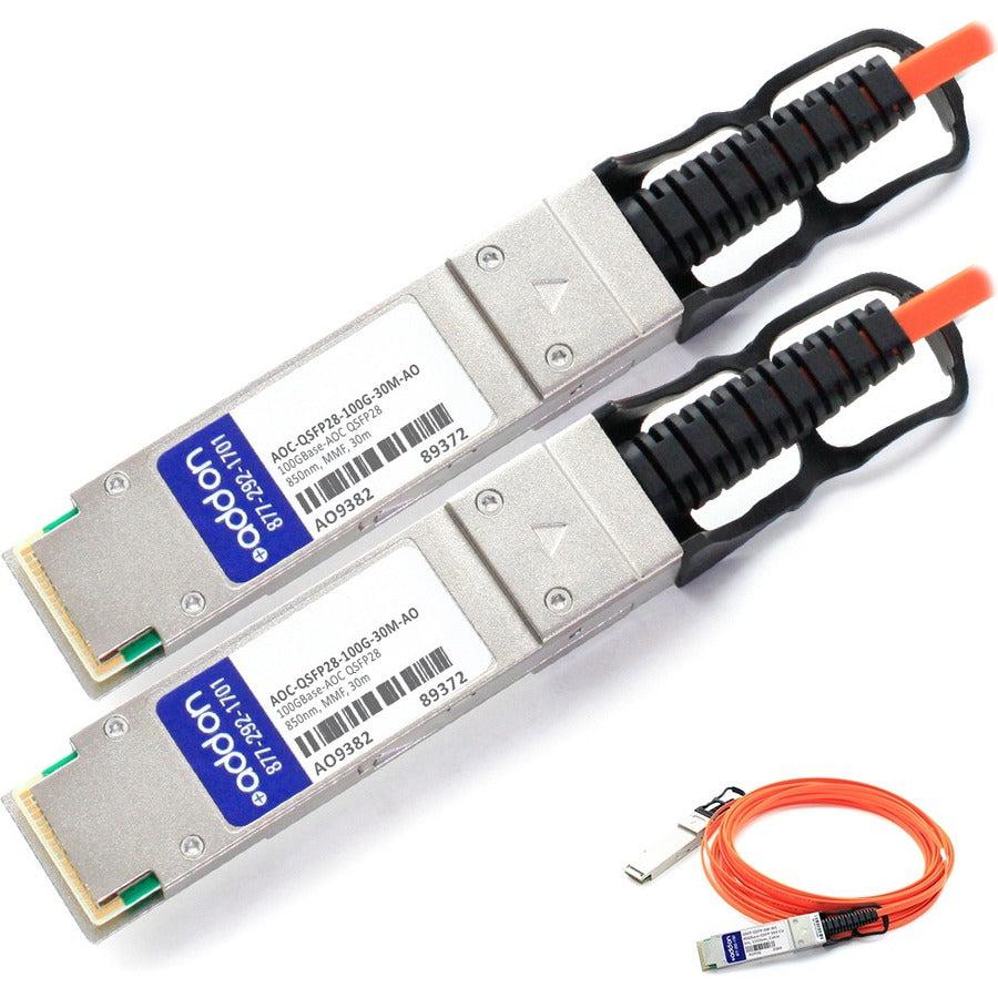 AddOn Dell AOC-QSFP28-100G-30M Compatible TAA Compliant 100GBase-AOC QSFP28 to QSFP28 Direct Attach Cable (850nm, MMF, 30m) AOC-QSFP28100G30M-AO