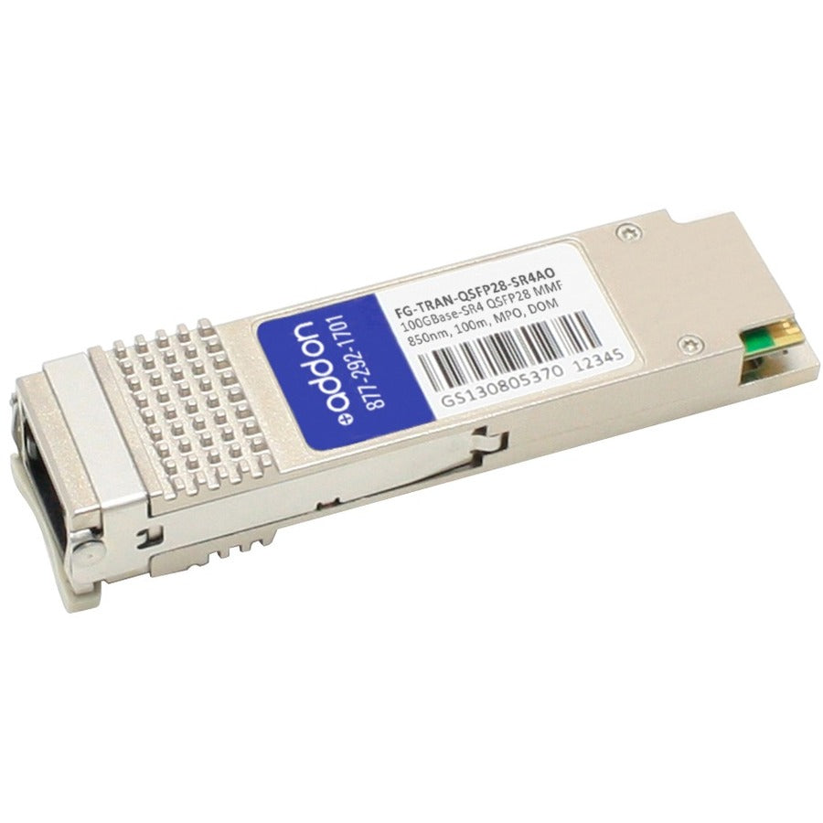 AddOn Fortinet FG-TRAN-QSFP28-SR4 Compatible 100GBase-SR QSFP28 Transceiver (MMF, 850nm, 100m, MPO, DOM) FG-TRAN-QSFP28SR4-AO
