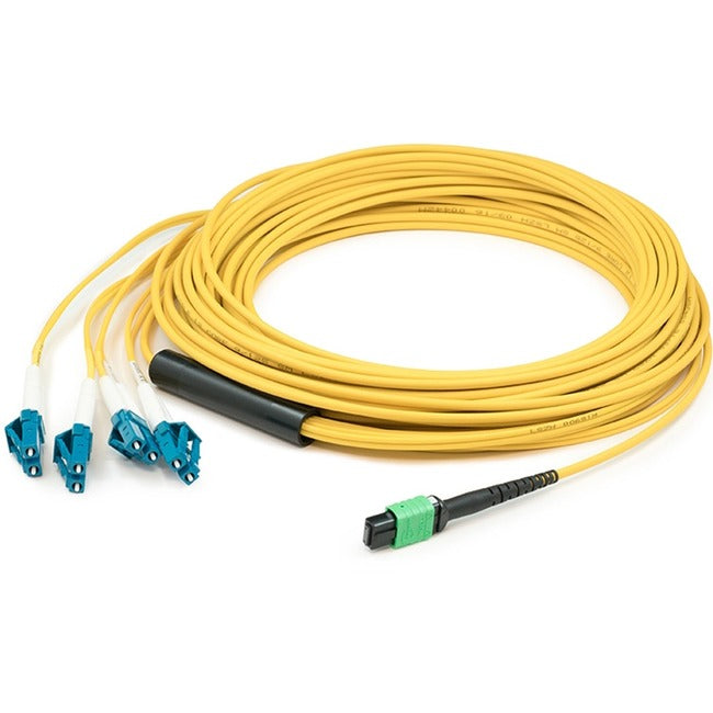 Addon 15M Mpo (Female) To 8Xlc (Male) 8-Strand Yellow Os2 Ofnr (Riser-Rated) Fiber Fanout Cable ADD-MPO-4LC15M9SMF