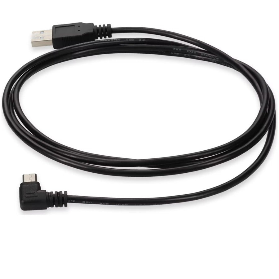 Addon 6Ft Usb 2.0 (A) Male To Micro-Usb 2.0 (B) Right-Angle Male Black Cable