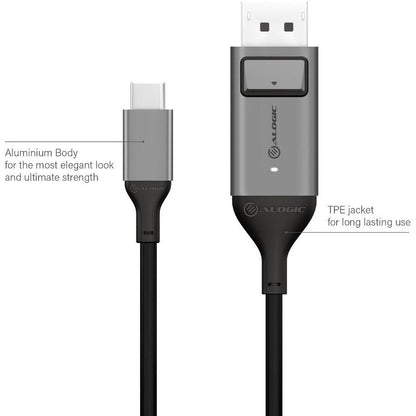 Alogic Usb-C (Male) To Displayport (Male) Cable - Ultra Series - 4K 60Hz -Space Grey - 2M