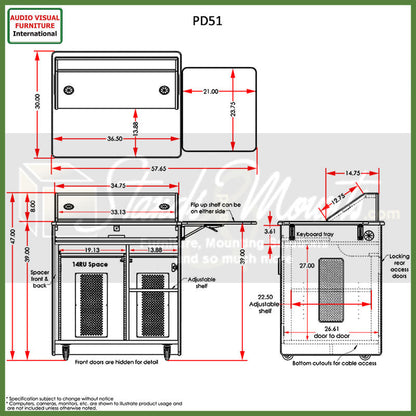 Audio Visual Furniture Dual Rack Mobile Instructor Station (28RU) PD5107