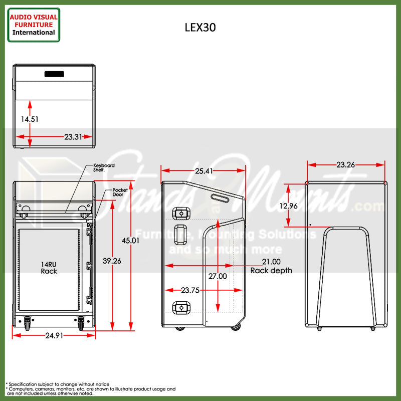 Audio Visual Furniture High Tech Multimedia Lectern (14RU) LEX30