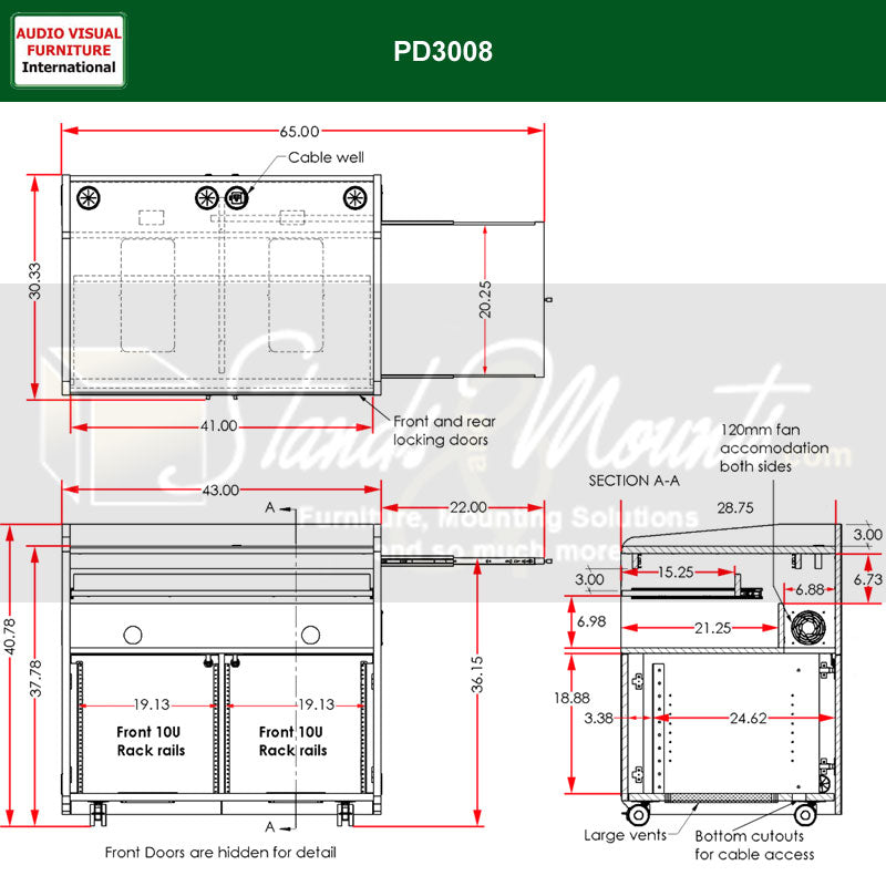 Audio Visual Furniture Large Surface Multimedia Podium (20RU) PD3008