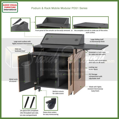 Audio Visual Furniture Mobile Instructor Station (14RU, Various) PD51