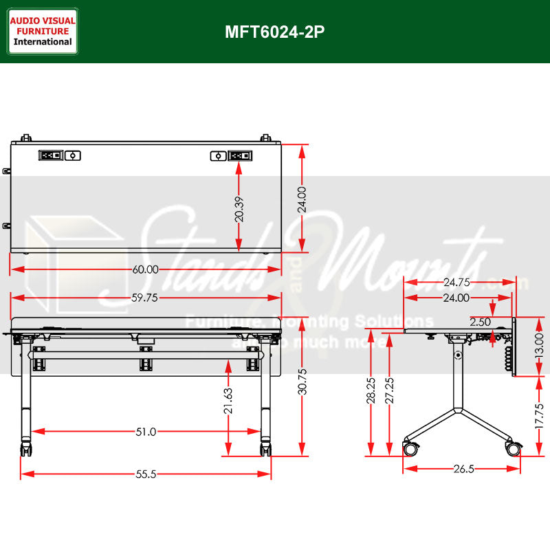 Audio Visual Furniture Modular Folding Table (2 Person) MFT6024-2P