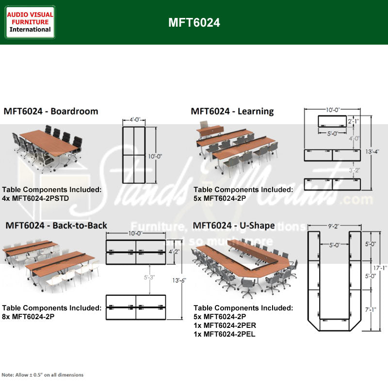 Audio Visual Furniture Modular Folding Table (3 Person, Corner Left) MFT6024-3PCL