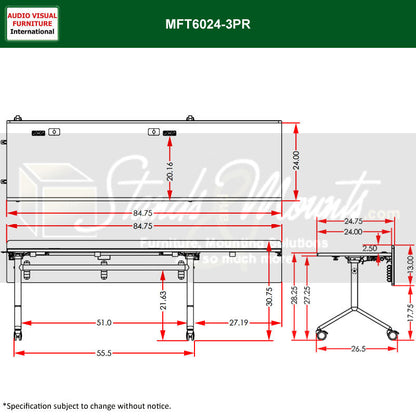 Audio Visual Furniture Modular Folding Table (3 Person, Right) MFT6024-3PR