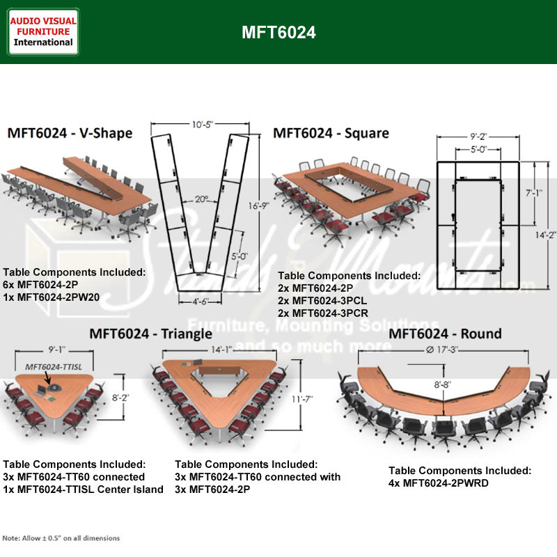 Audio Visual Furniture Modular Folding Table (3 Person, Right) MFT6024-3PR