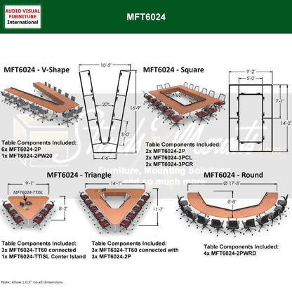 Audio Visual Furniture Modular Folding Table (3 Person, Right) MFT6024-3PR