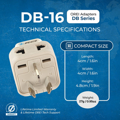 Australia, China Travel Adapter - 2 in 1 - Type I - Compact Design (DB-16)