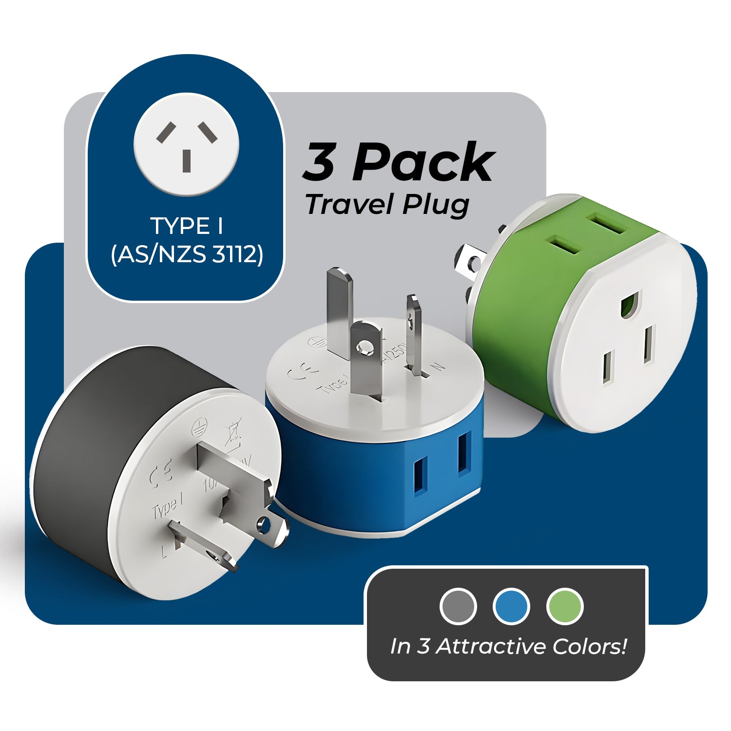 Australia, New Zealand Travel Adapter - 2 in 1 - Type I - Compact Design (US-16)