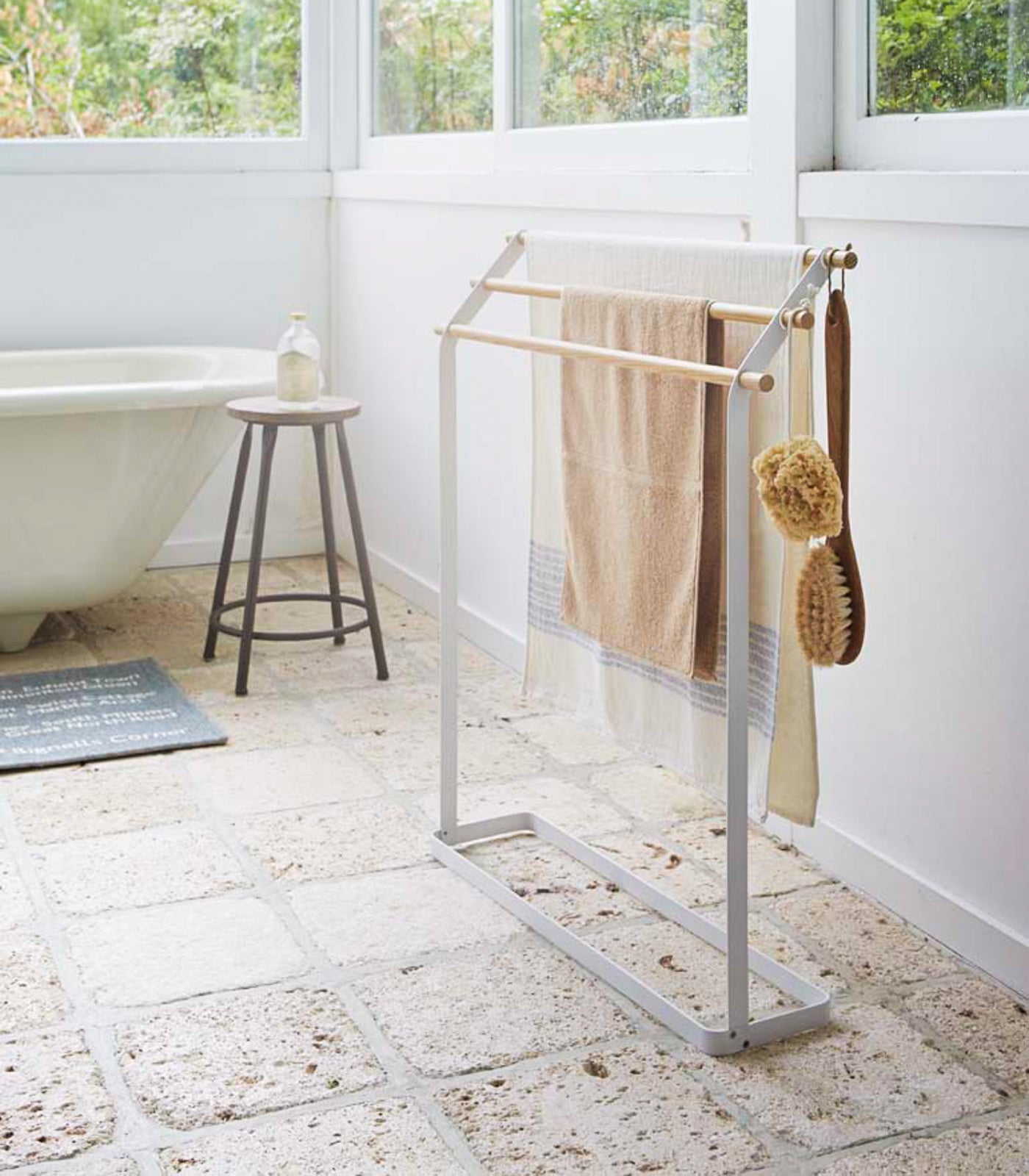 Bath Towel Rack (32" H) - Steel + Wood