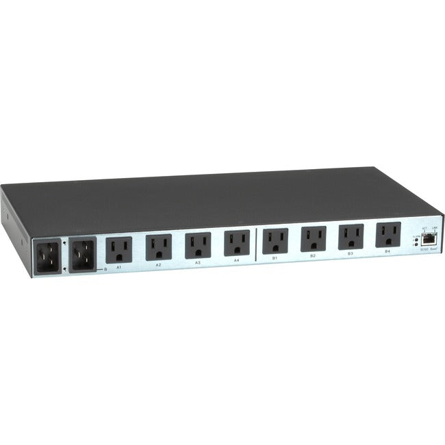 Black Box Horizontal Rackmount Remote Power Manager - 100-120-Vac, Dual-Circuit, 15-Amp, (8) Nema 5-15 Outlet