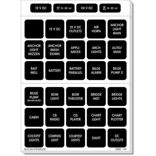 Blue Sea 4218 Square Format Label Set for Battery Management Panels - 30