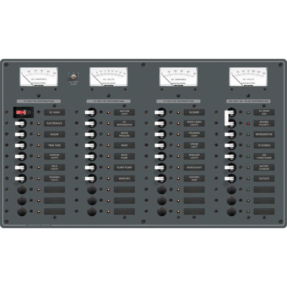 Blue Sea 8095 AC Main +8 Positions / DC Main +29 Positions Toggle Circuit Breaker Panel (White Switches)