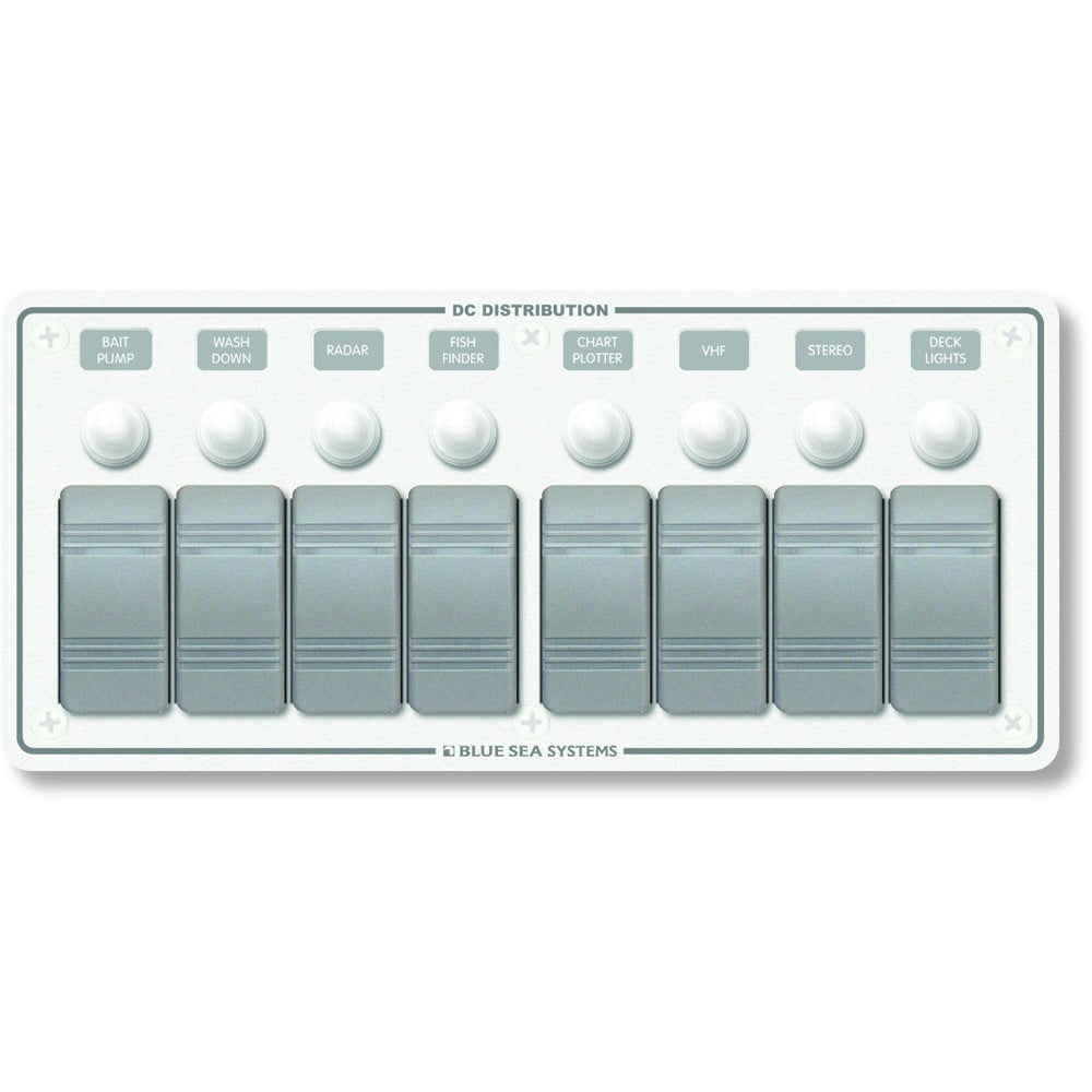 Blue Sea 8271 Water Resistant Panel - 8 Position - White - Horizontal Mount