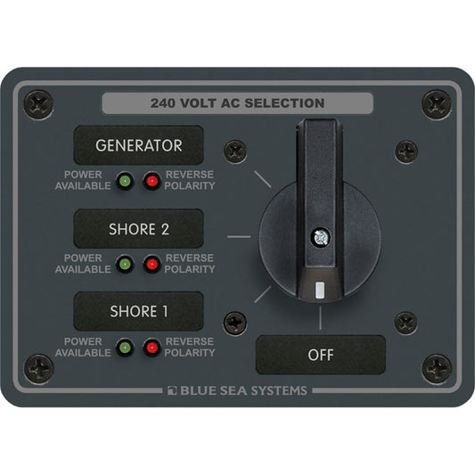 Blue Sea 8361 AC Rotary Switch Panel 65 Ampere 3 Positions + OFF, 3 Pole