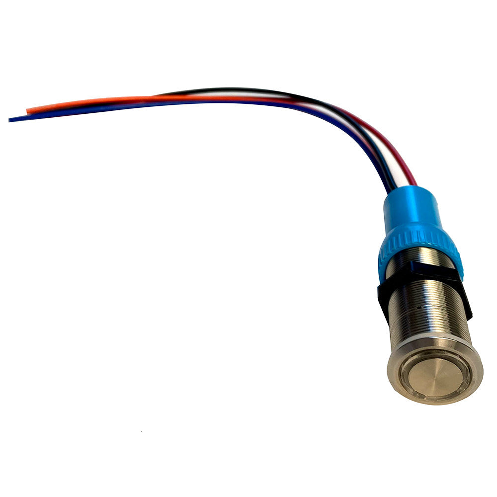 Bluewater 19mm Push Button Switch - Off/(On)/(On) Double Momentary Contact - Blue/Green/Red LED - 1' Lead