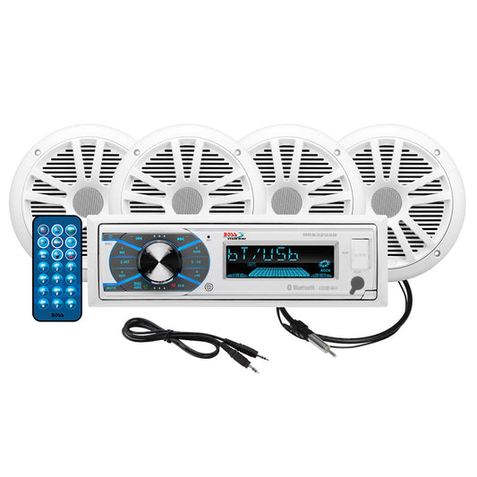 Boss Audio MCK632WB.64 Marine Stereo &amp; 2 Pairs of 6.5" Speaker Kit - White