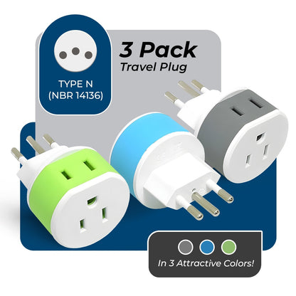 Brazil Travel Adapter - 2 in 1 - Type N - Compact Design (US-11C)