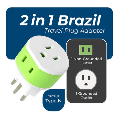 Brazil Travel Adapter - 2 in 1 - Type N - Compact Design (US-11C)