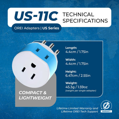 Brazil Travel Adapter - 2 in 1 - Type N - Compact Design (US-11C)