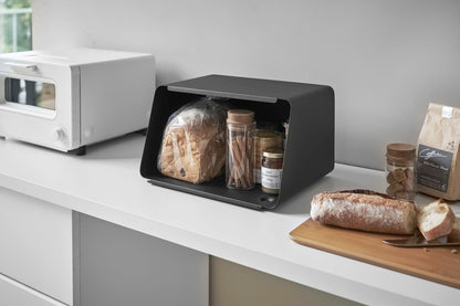 Bread Box with Cutting Board Lid - Steel + Wood