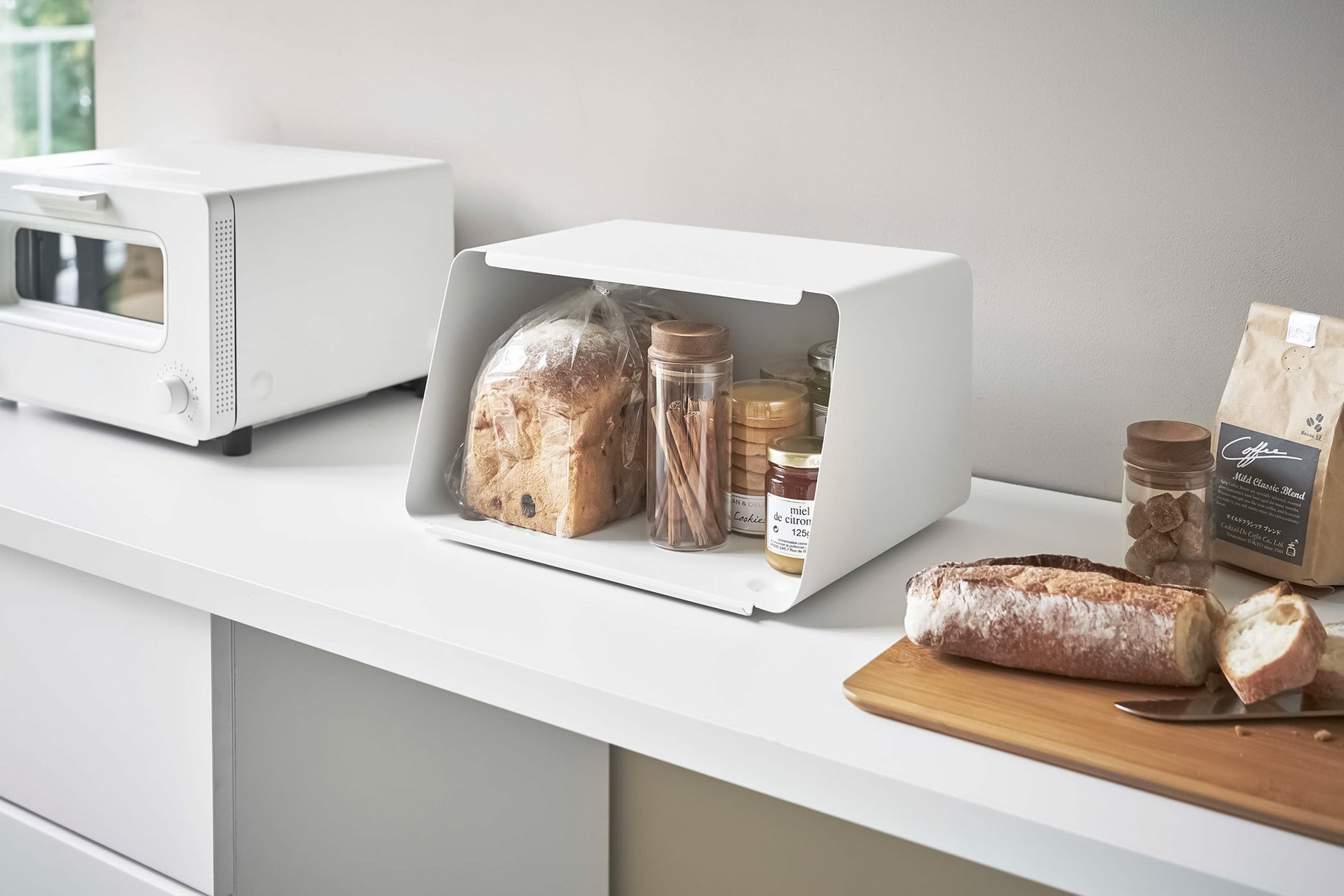 Bread Box with Cutting Board Lid - Steel + Wood