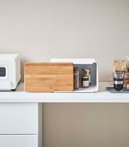 Bread Box with Cutting Board Lid - Steel + Wood