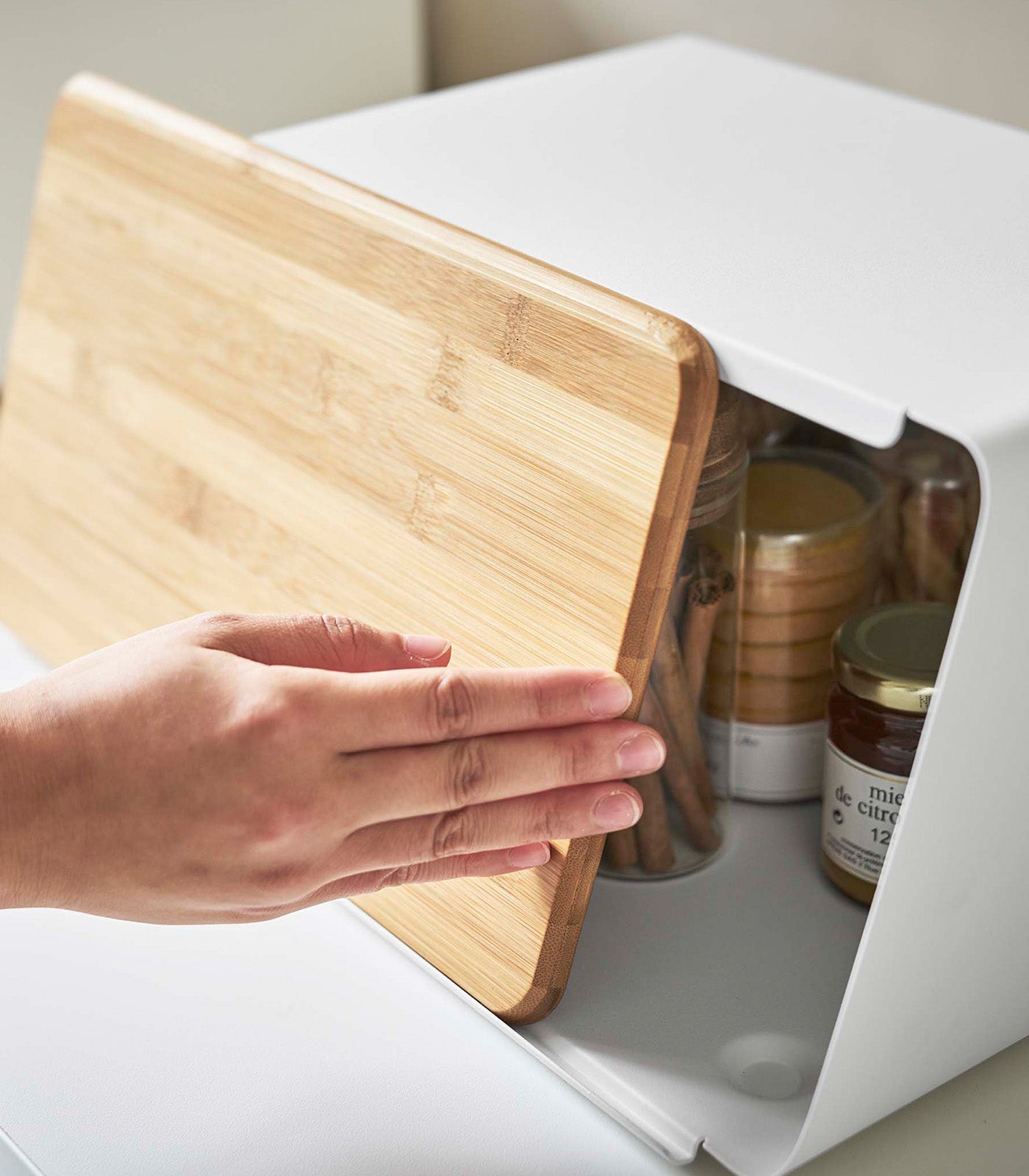 Bread Box with Cutting Board Lid - Steel + Wood