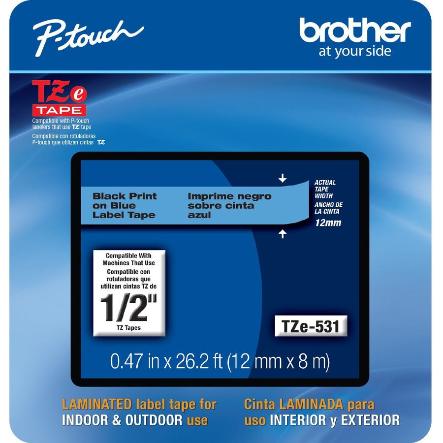 Brother Tze-531Cs, 0.47" X 26.2', Black On Blue Laminated Label Tape