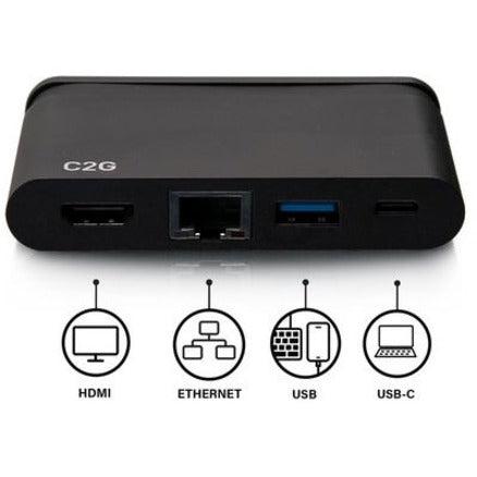 C2G Usb-C 4-In-1 Compact Dock With Hdmi, Usb-A, Ethernet, And Usb-C Power Delivery Up To 100W - 4K 30Hz
