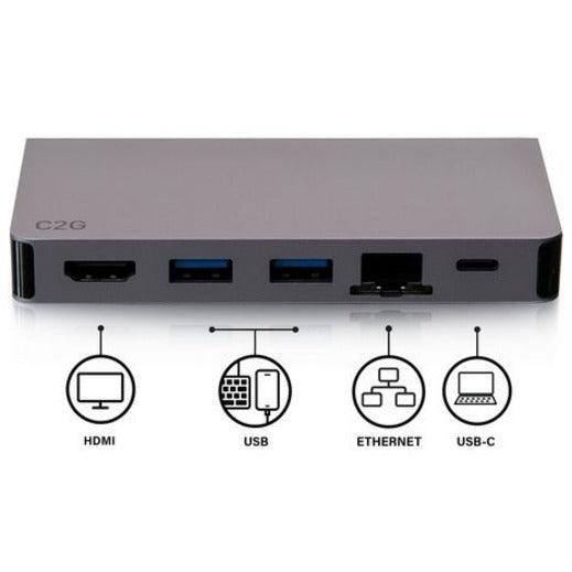 C2G Usb-C 5-In-1 Compact Dock With Hdmi, 2X Usb-A, Ethernet, And Usb-C Power Delivery Up To 100W - 4K 30Hz
