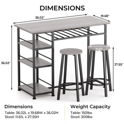 COMHOMA Dining Table with 2 Bar Stools (Set) HC09