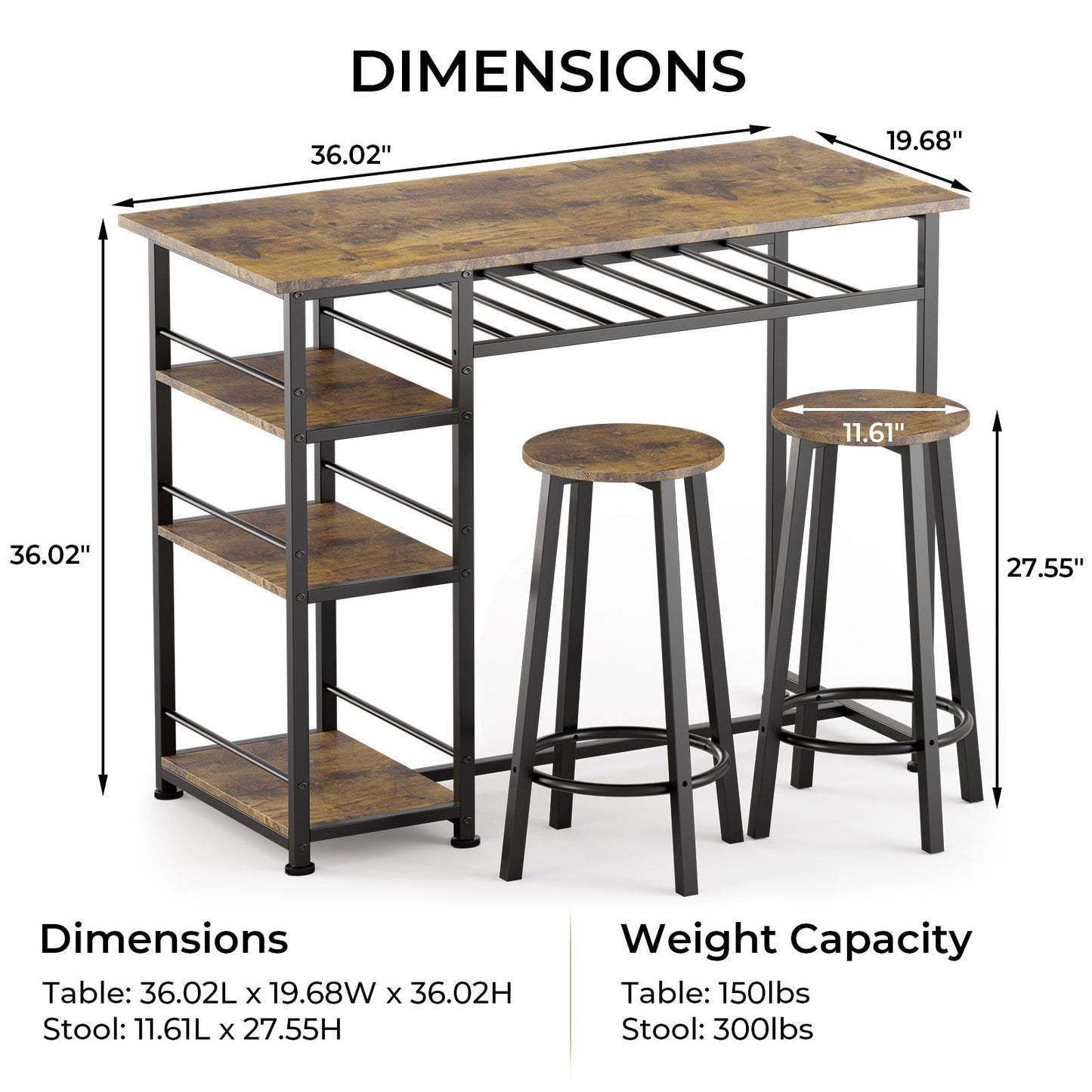 COMHOMA Dining Table with 2 Bar Stools (Set) HC09